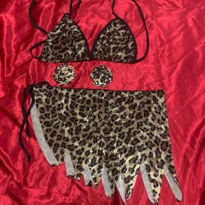 Leopard bikini top, pasties and wrap skirt for Halloween Costume, Exotic dancer